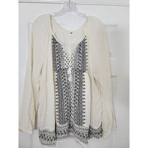 Old‎ Navy NWOT Peasant Top 100% Viscose Cream And Black Size L Oversized